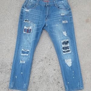 Raw X Distressed Paint Splatter Jeans American Flag